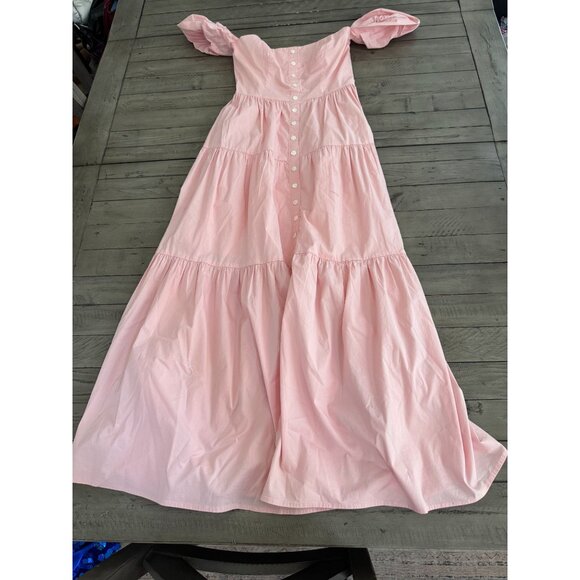 STAUD Elio Cotton Off Shoulder Midi Dress in Strawberry Cream Size 0 - Picture 2 of 6